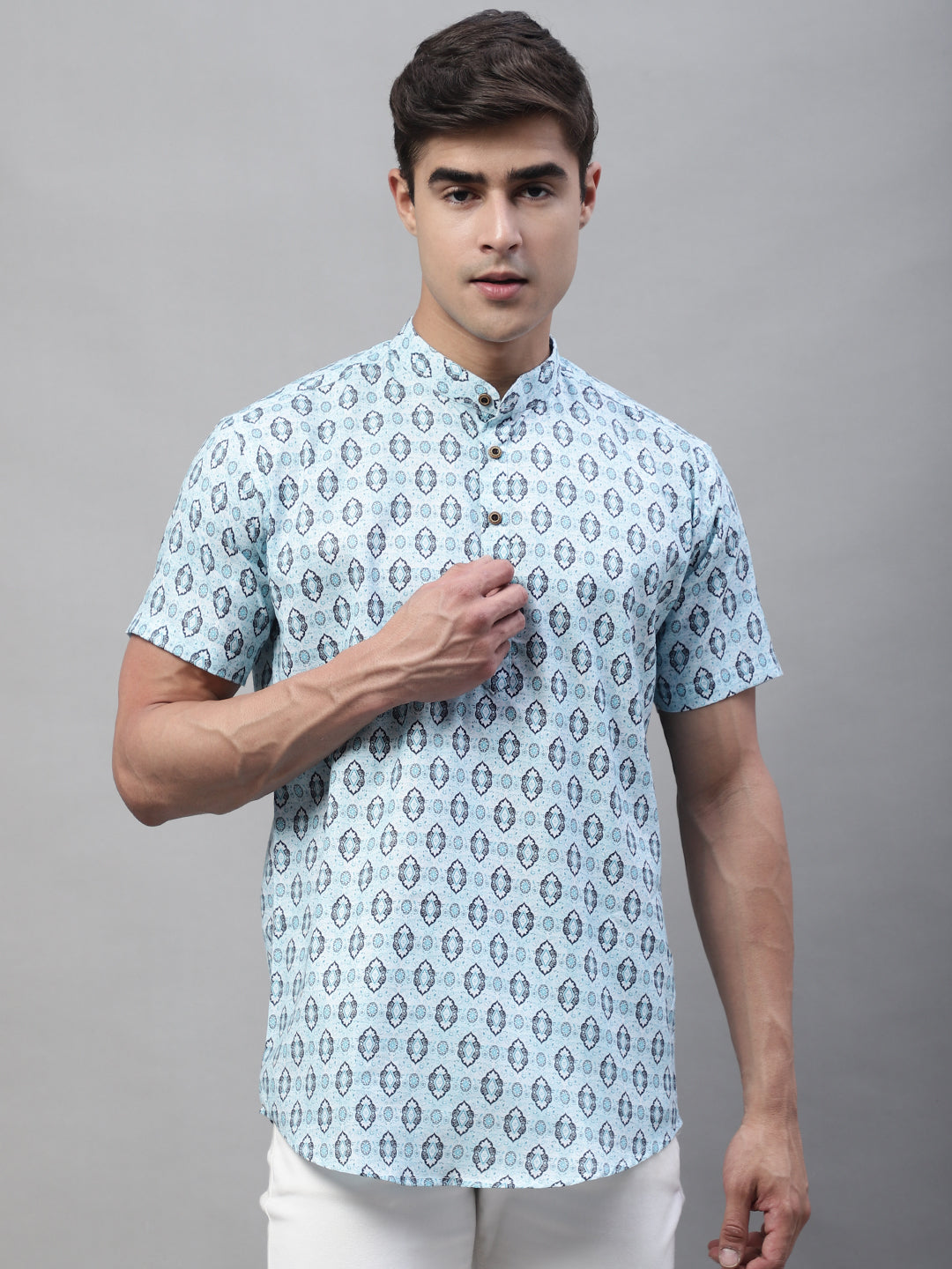 Louis Monarch Men Printed Blue Pure Cotton Straight Kurta